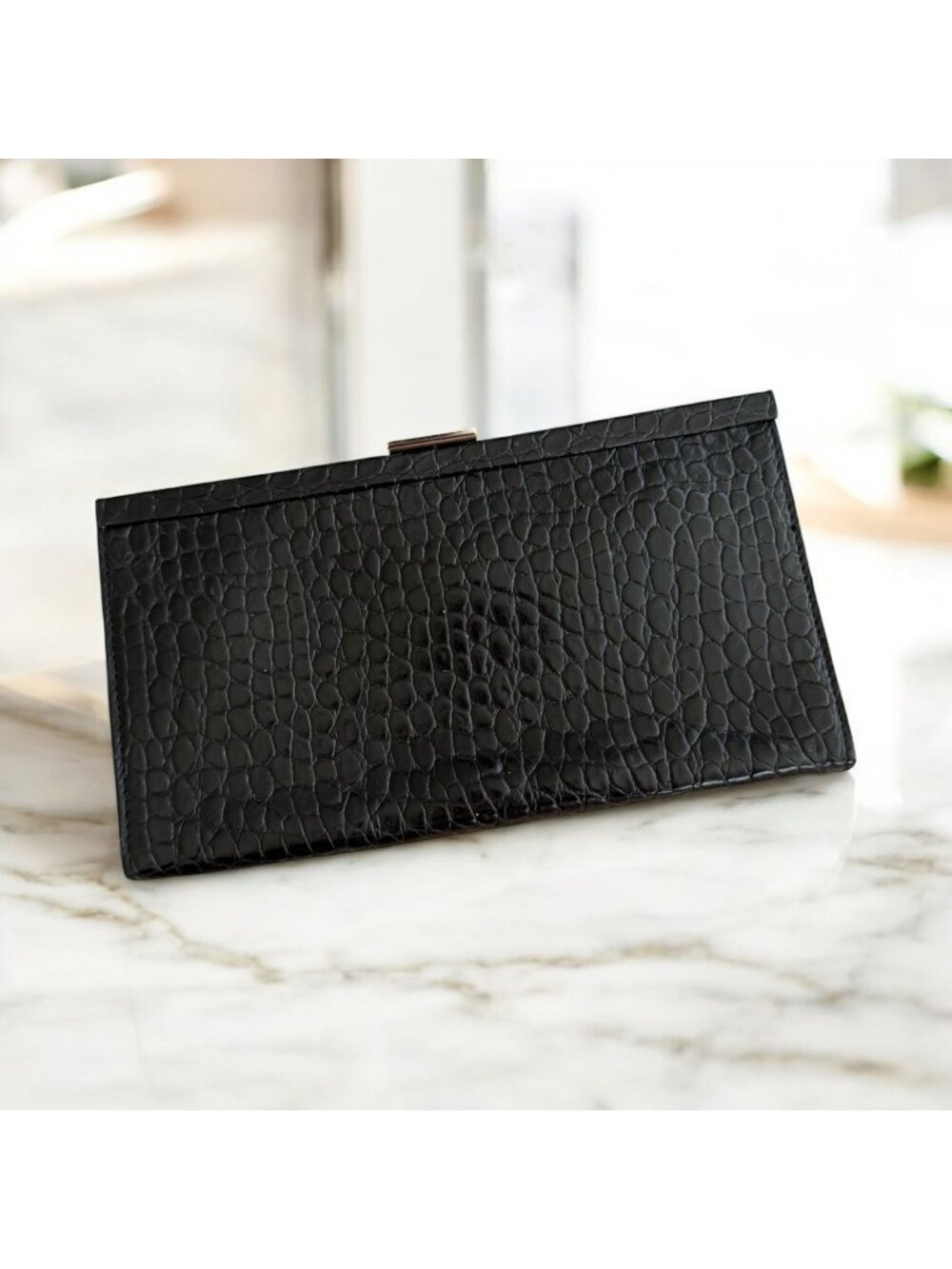 BANANA REPUBLIC Black Leather Embossed Envelope Clutch